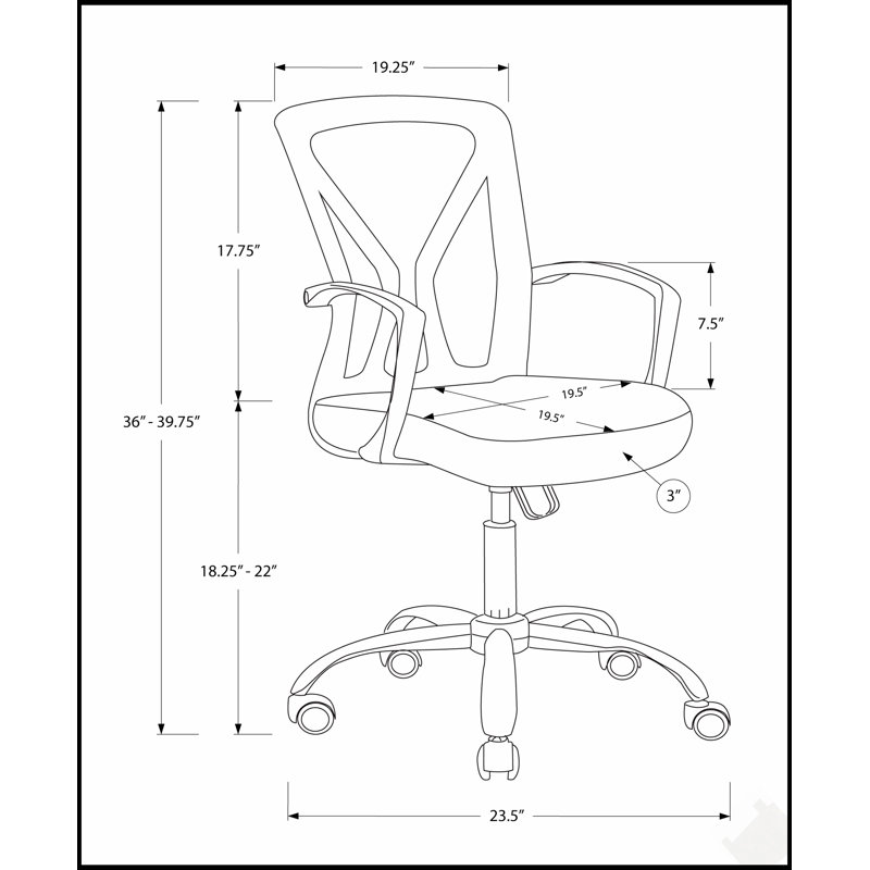 Chaise de bureau ergonomique pivotante à hauteur réglable avec dossier en filet et siège rembourré pour un travail confortable