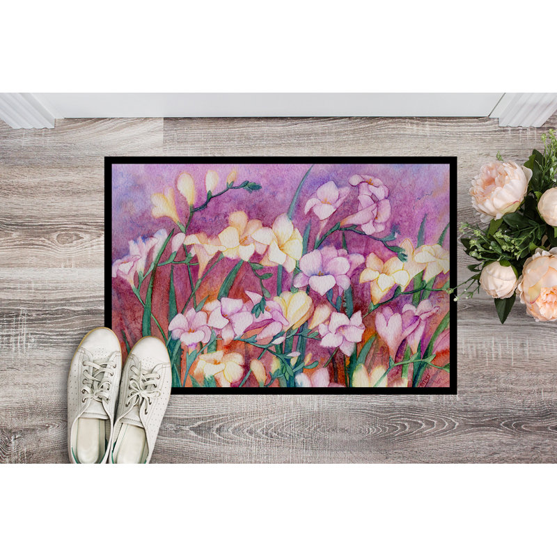 Paillasson d’extérieur antidérapant Tuscarawas freesias, Rectangle 2 pi x 3 pi