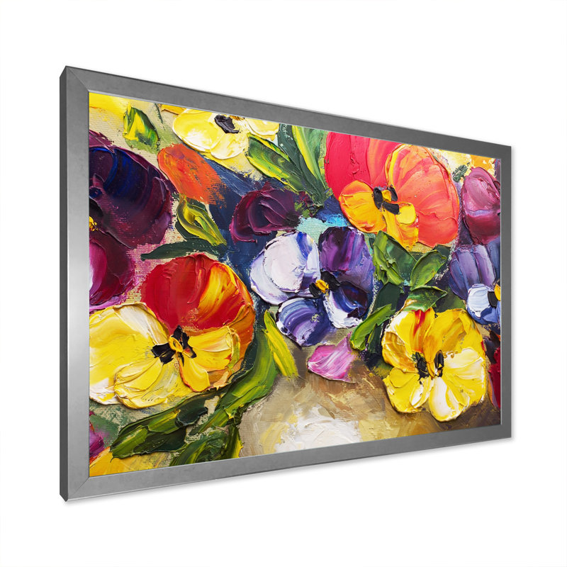 Fleurs rétro II - reproduction d'art sur toile, H 24 po x l 36 po x P 1 po, Cadre photo argenté