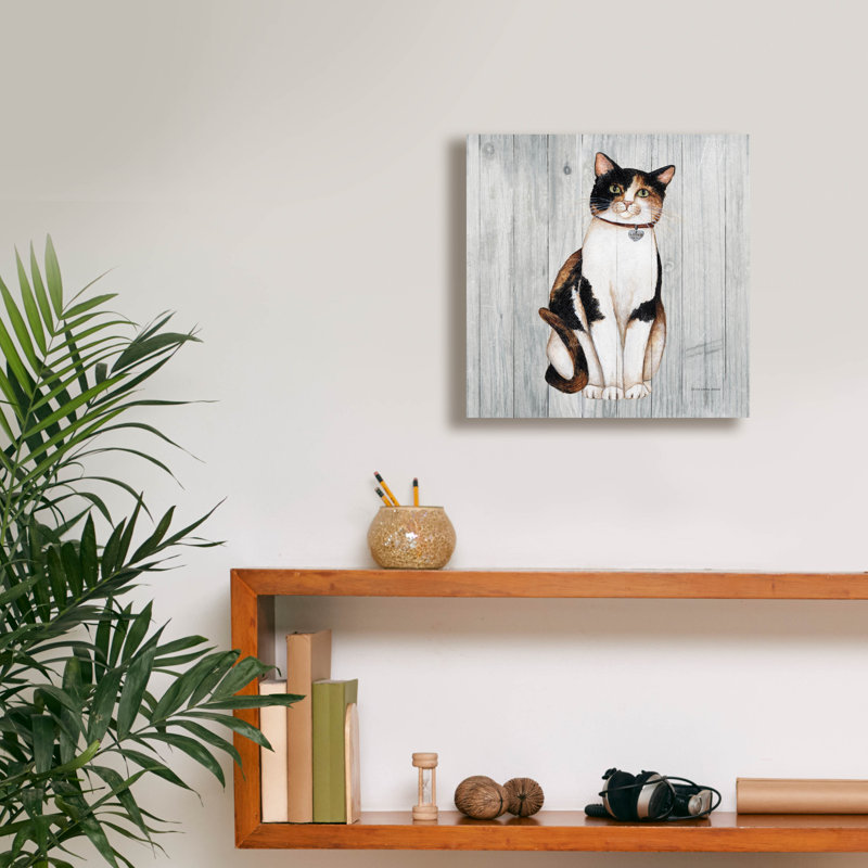 Art mural sur toile Winston Porter «Country Kitty 3 On Wood» par David Carter Brown, H 12 po x l 12 po x P 0,75 po