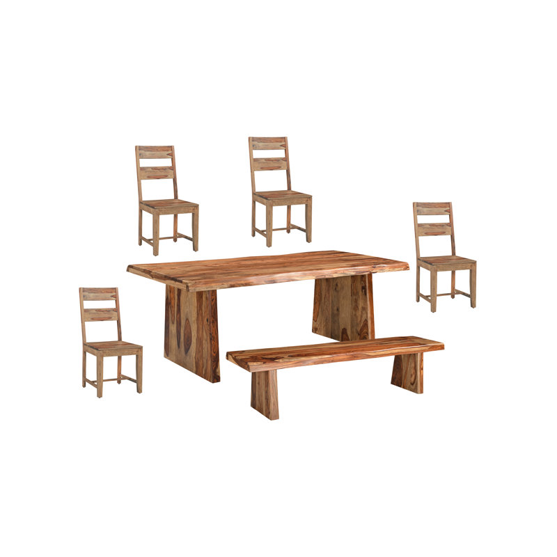 6-piece Live Edge Solid Wood Dining Set, Natural