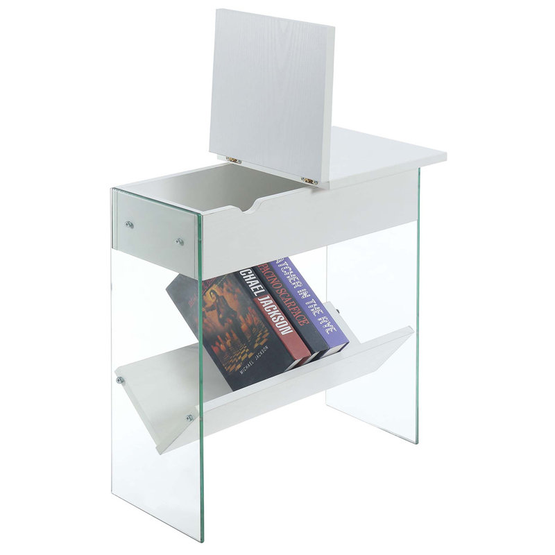 Allegonda 23.75'' Tall Sled End Table and Built-In Outlets, White