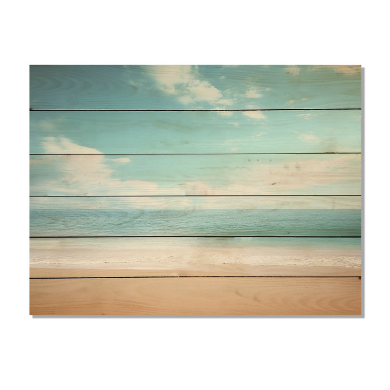 «Coastal Hush Dreaming Beach Sand I» - art mural en bois côtier sur bois de pin naturel, H 30 po x l 40 po
