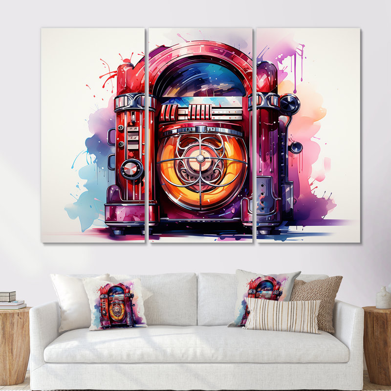 Rock N Roll Jukebox Fever I - Jukeboxes, art mural, H 60 po x l 85 po x P 1,5 po, Toile tendue