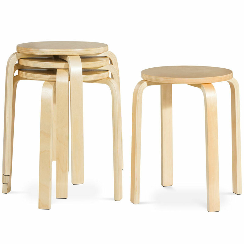 Altonia 18 Inch Stackable Bentwood Dining Chairs with Round Top,Set of 4, Natural