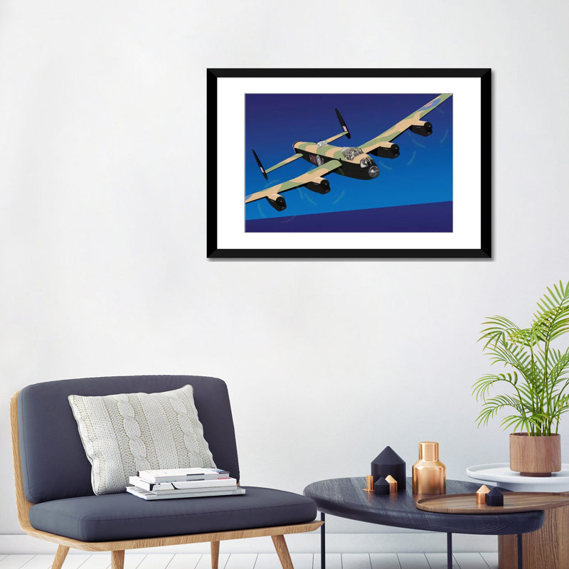 « avro lancaster lourd », impression sur toile tendue, H 24 po x l 32 po x P 1 po, Papier d'art encadré noir, Blanc