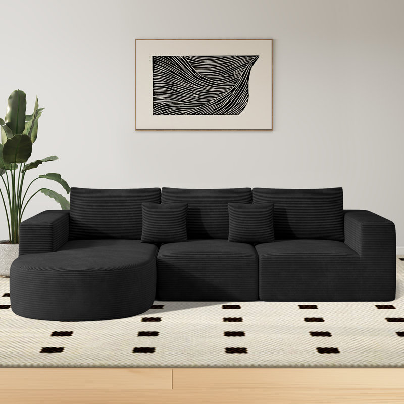 3 Seater Corner Sofa , Left Hand Facing, Black