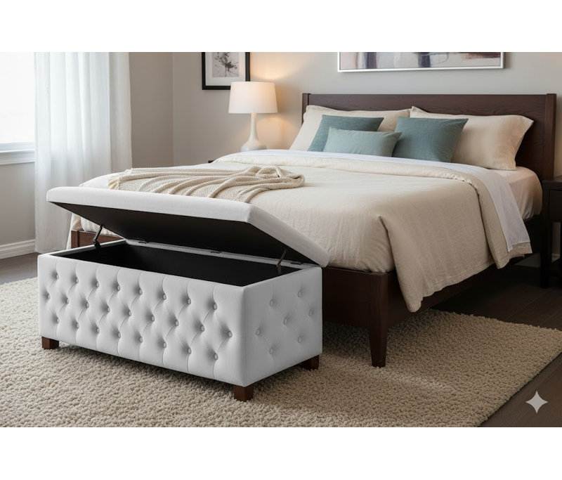 120cm Wide Velvet Standard Ottoman, 120cm W x 40cm D x 45cm H, White 