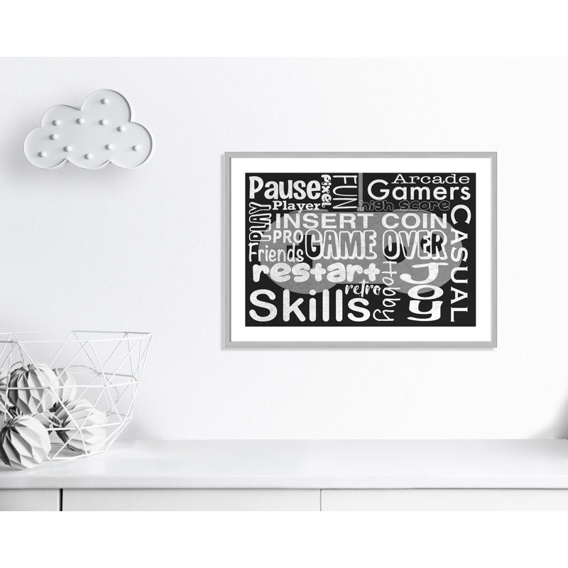 Juvenile Gaming Gaming Love 1, impression sur papier pour enfants, H 25,5 po x l 34,5 po x P 1,19 po, Encadré de boîte argent