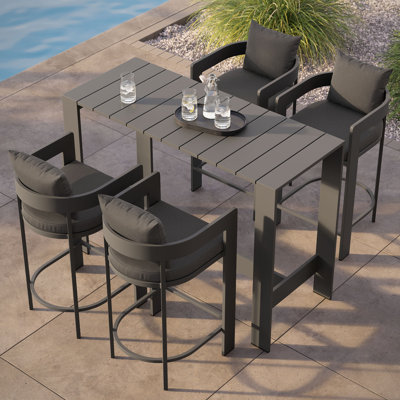 Belwood 5-Piece Outdoor Bar Table Set In Charcoal