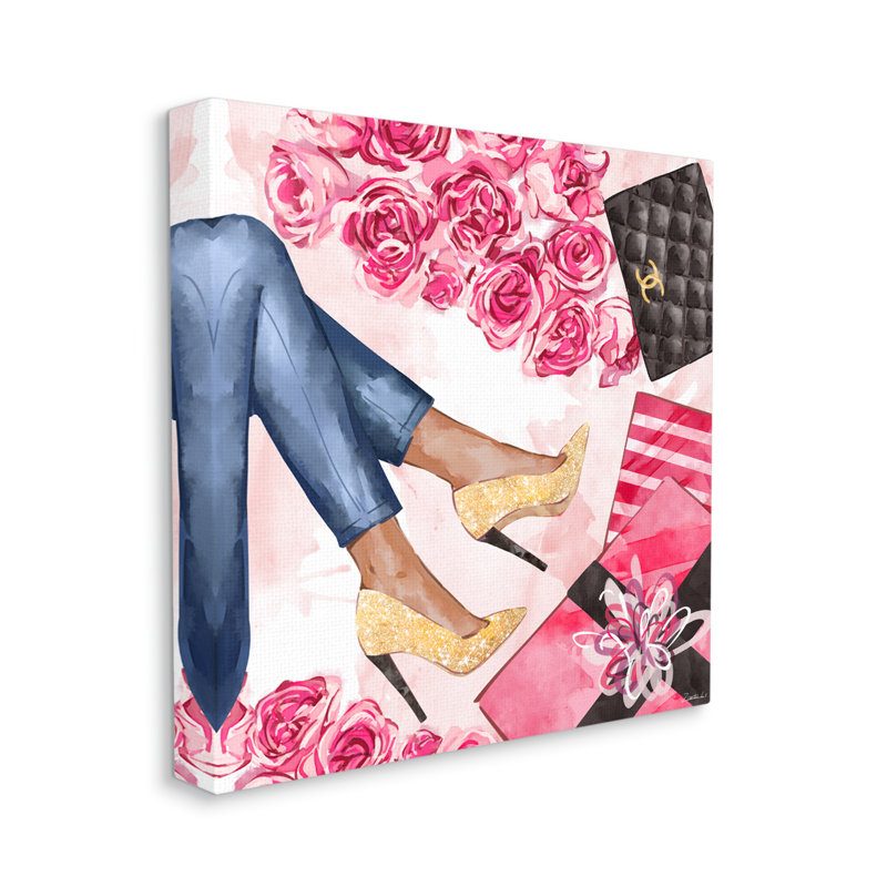 Talons dorés scintillants enveloppés de fleurs roses, Toile tendue, H 24 po x l 24 po x 1,5 po