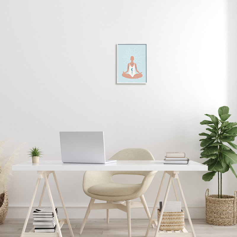 Mindful tai-chi humain, H 11 po x l 11 po x P 1,5 po, Giclée encadrée blanc bord de mer