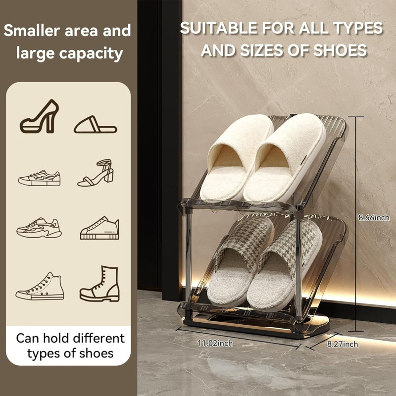 2-tier Narrow Vertical Shoe Rack Grey