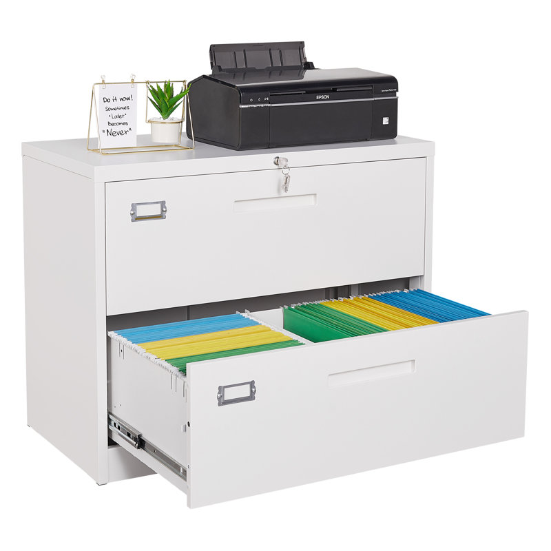 Karanicas 35.4'' Wide 2 -Drawer Steel File Cabinet, White
