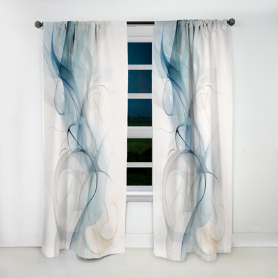 White Grey Line Art Abstract Calligraphy - Line Art Blackout Abstract Curtain - 1 Panel