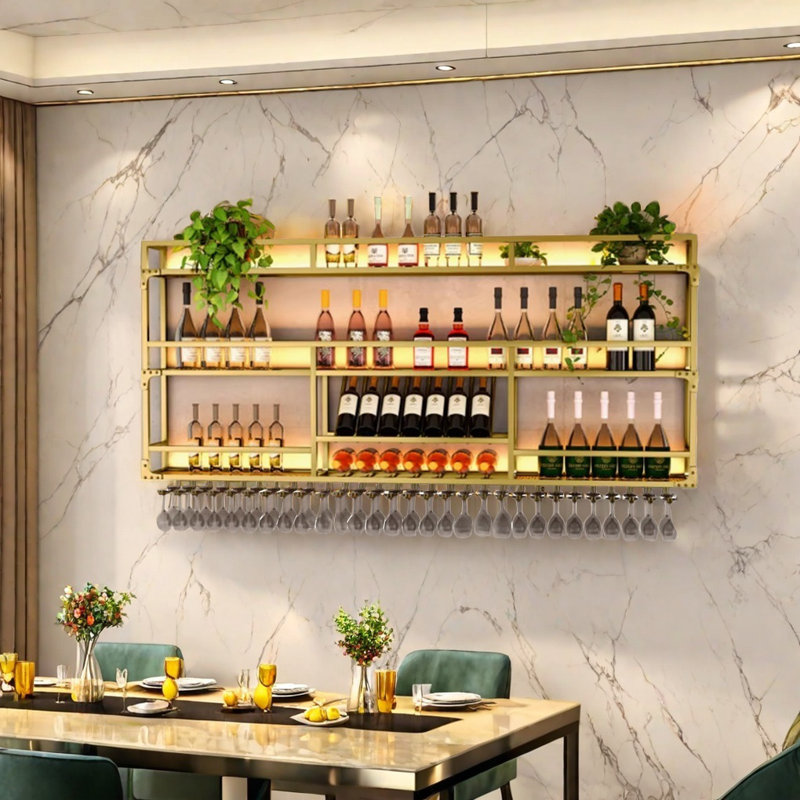 Wall mounted wine rack, Gold, 35.4" H x 59" W x 9.8" D