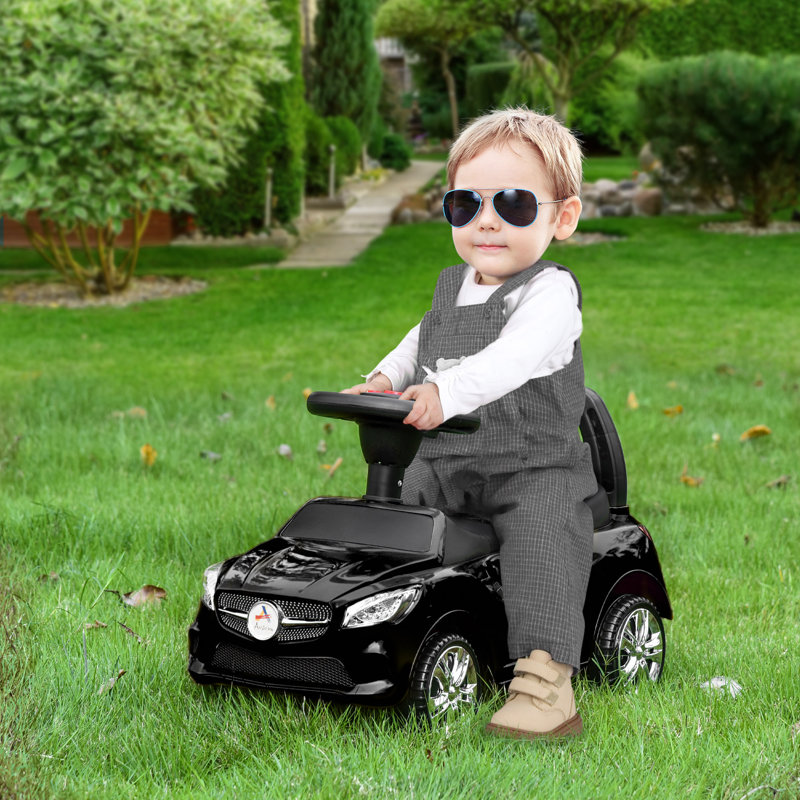 Black Toddler Ride-On Push Car with Horn and Storage