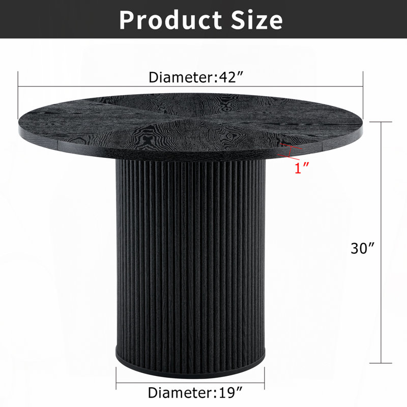 42" Circular Spliced Dining Table with Black Wood Textures and Hidden Storage