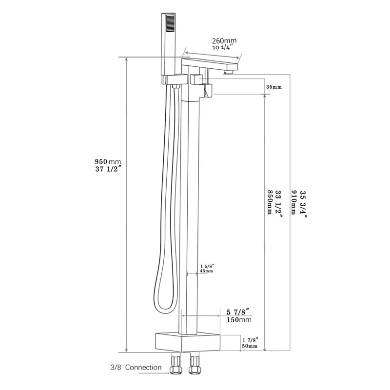 Topcraft Single Handle Floor Mounted Freestanding Tub Faucet with Handheld Shower, Oil Rubbed Bronze, Oil Rubbed Bronze