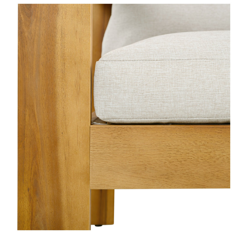 Ensemble de conversation modulaire d'extérieur en bois d'acacia pour terrasse - 4 pièces avec coussins, beige et gris