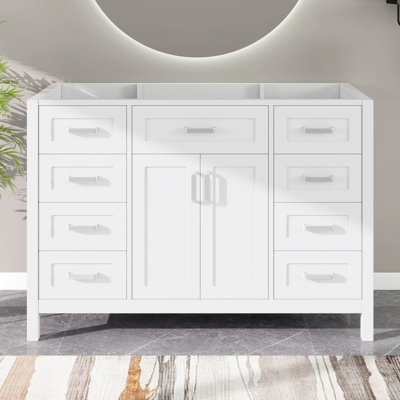47" Bathroom Vanity Without Sink, Cabinet Only, 2 Doors And 8 Drawers, Freestanding Large Bathroom Storage Cabinet