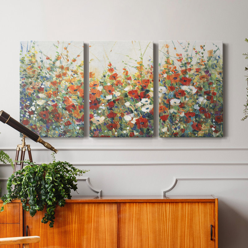 " Garden In Bloom I " 3 - Pieces, 60" H x 40" x W x 1