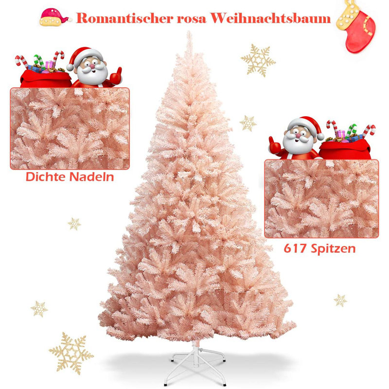 Pink Realistic Artificial Christmas Tree, 5.91ft H x 3.44ft W x 3.44ft D
