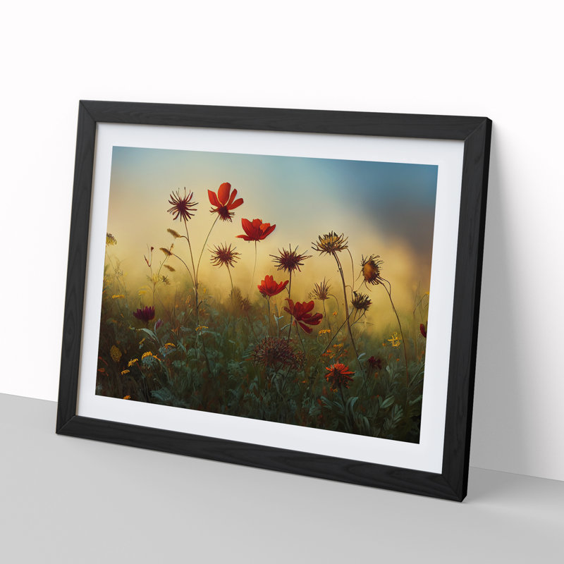 Enticing Wildflowers Floral - Single Picture Frame Print, Black, 46cm H x 64cm W x 2cm D