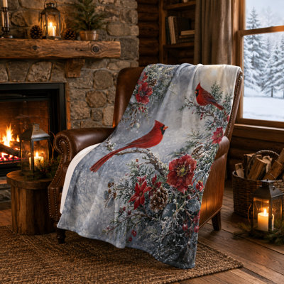 Jeté floral cardinal Crimson Winter