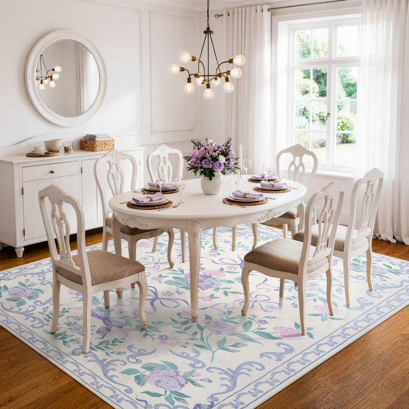 Kaldi Floral Washable Area Rug Non-Slip Stain Resistant Low-Pile Boho Large Indoor Throw Carpet, Rectangle 8' x 10'