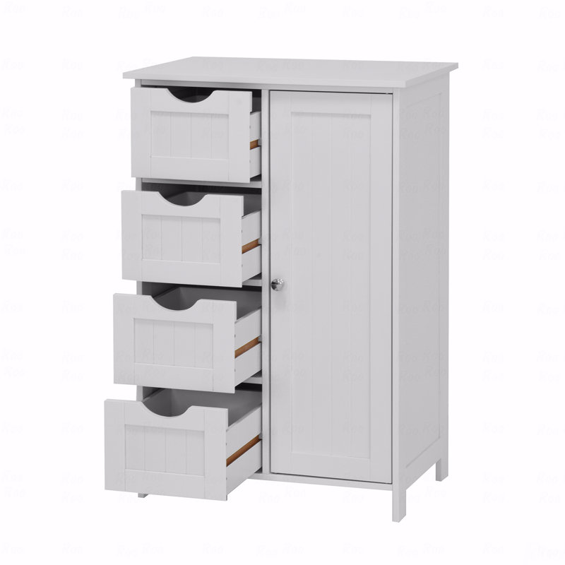 White Bathroom Storage Cabinet, Floor Cabinet With Adjustable Shelves And Drawers
