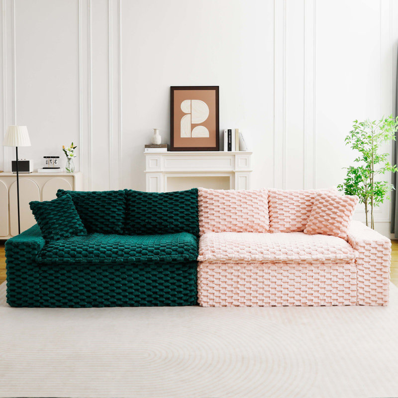 Canapé paresseux multifonctionnel vert et rose, Vert / velours rose