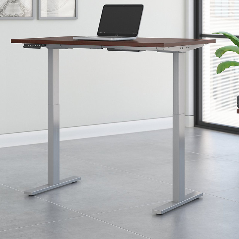 Adjustable Metal Base Standing Desk, 47.68" H x 47.59" W x 23.62" D, Harvest Cherry/Silver