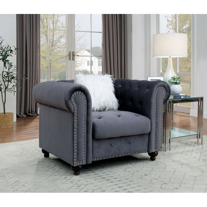 Fauteuil capitonné en polyester l 42,5 po Charland, Polyester gris