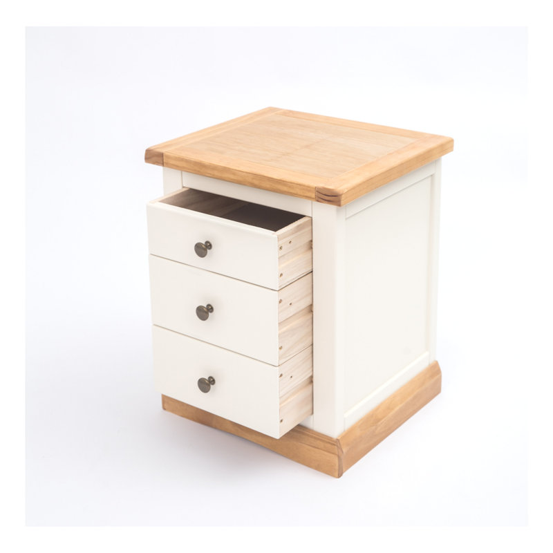 Milian 45cm W Plywood / Laminate Board Bedside Table, White/Antique Brass
