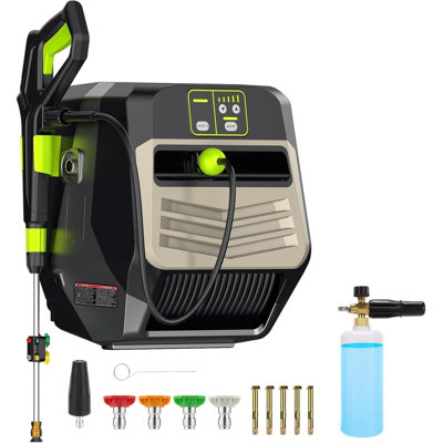 Wall Mounted 5500PSI Pressure Washer- 5 Levers with 100FT Retractable Hose for Car/Driveway,Automatic Rewind, Any Length Lock,Black