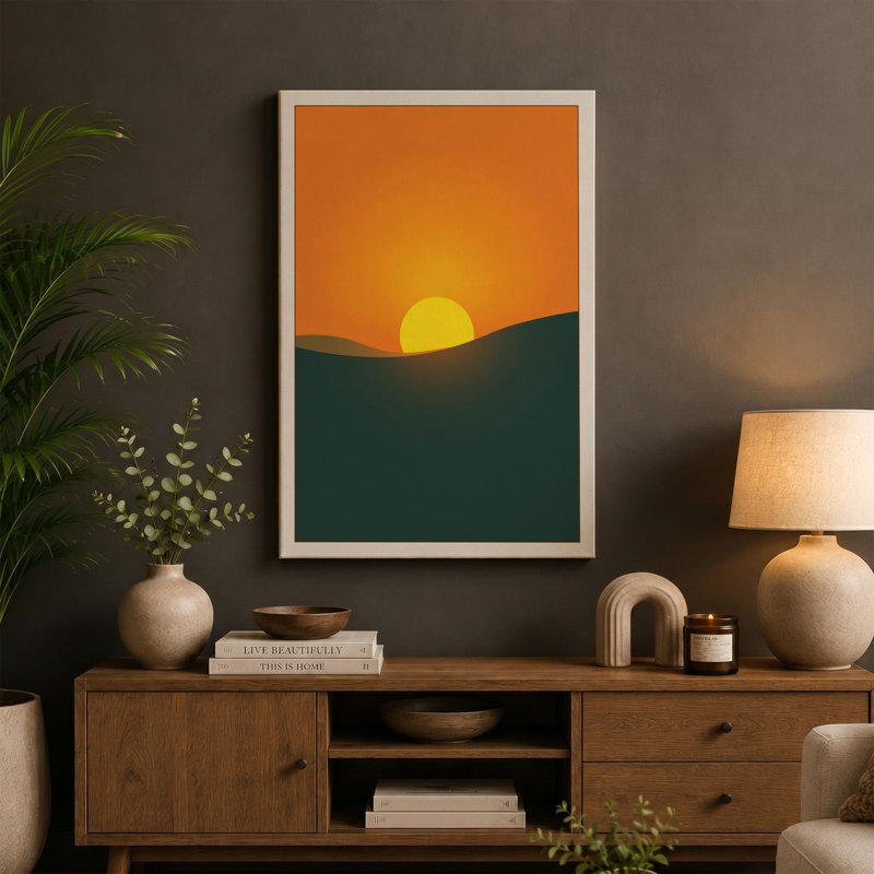 Sun on the Horizon Minimalist - Wrapped Canvas, 30x20 - 76.2 x 50.8 cm, Taupe Border