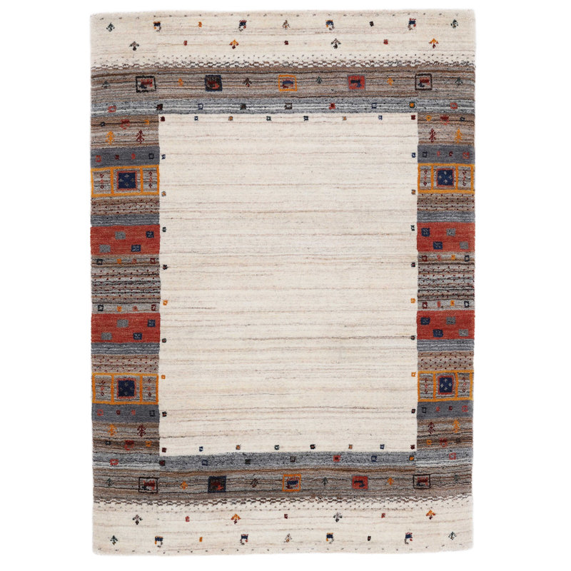 Gabbeh Vida Handwoven Wool Beige Rug, Rectangle 160 x 230cm