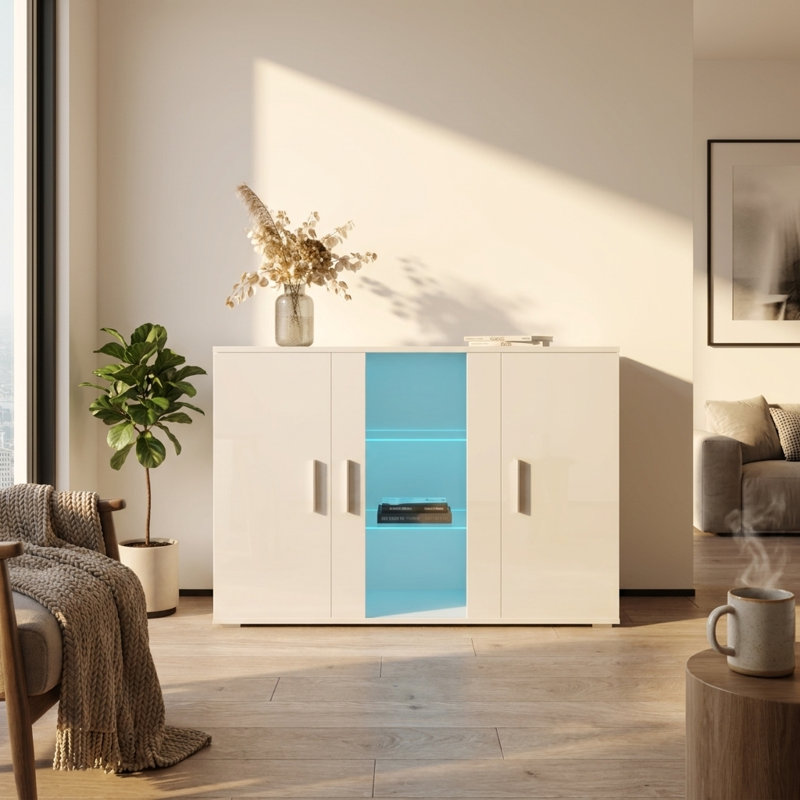 Sabala 47" Sideboard with High Gloss Finish, White