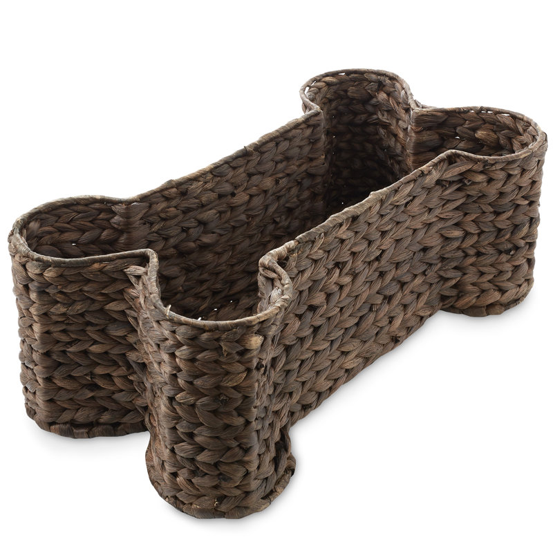Dog Bone Shaped Storage Basket Organizer Bin for Pet Toys, Natural, Brown