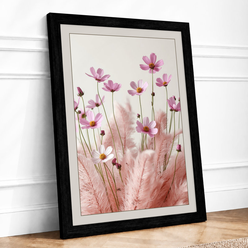 Cosmos in Bloom Botanical - Framed Print, A2 - 59.4 x 42.0 cm, Black