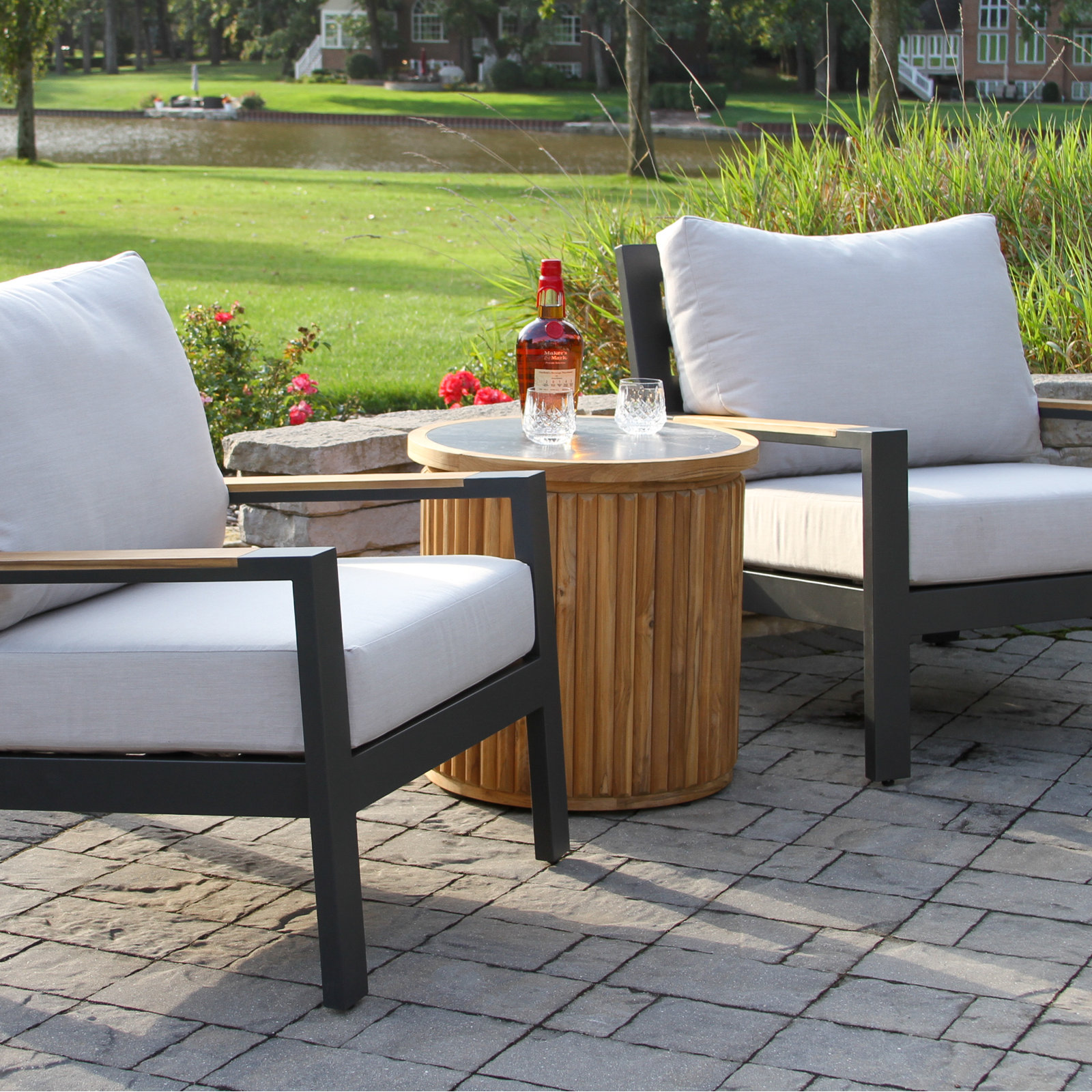 Estate Teak & Orobico Sintered Stone Accent Table