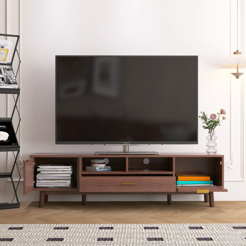 67" Width Dark Brown Entertainment Center, TV Stand For Tvs Up To 75"