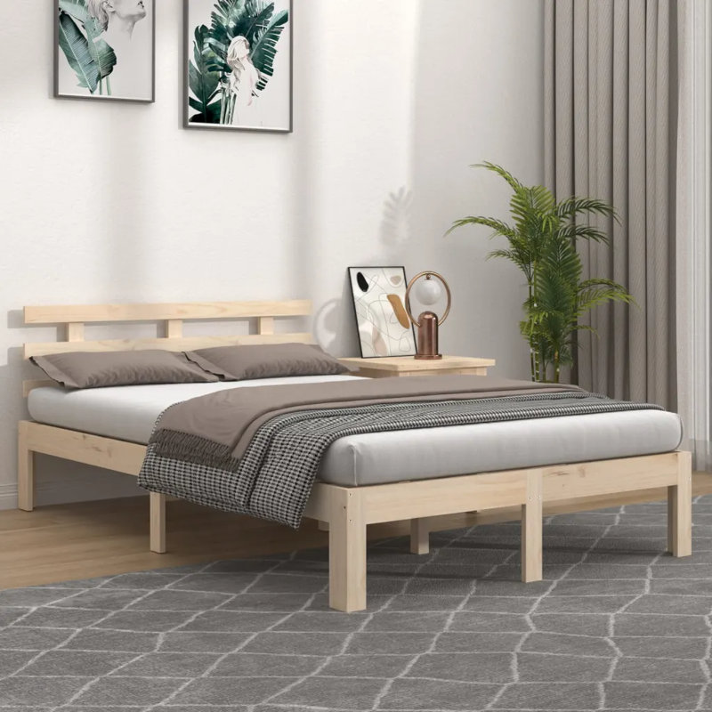 Bed Frame Solid Wood, Natural, Kingsize (5')