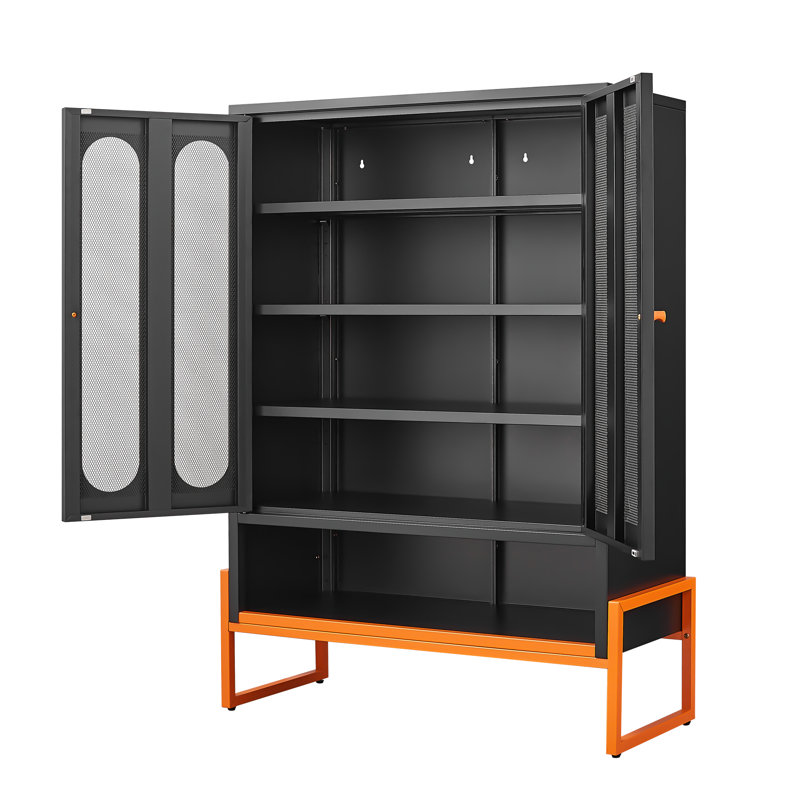 Armoire à chaussures 5,9 "à pieds à double porte, filet respirant pour maintenir l'humidité intérieure, deux cloisons réglables, armoire en métal autoportante pour la vie principale
