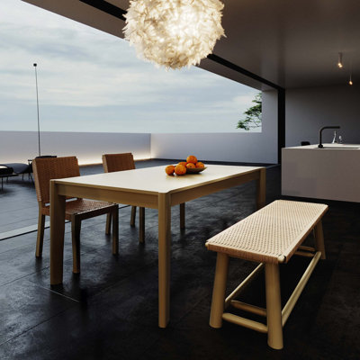 Ensemble de table de salle à manger extensible Modern Farmhouse avec chaises en rotin de bois massif - extensible de 59 po à 73 po