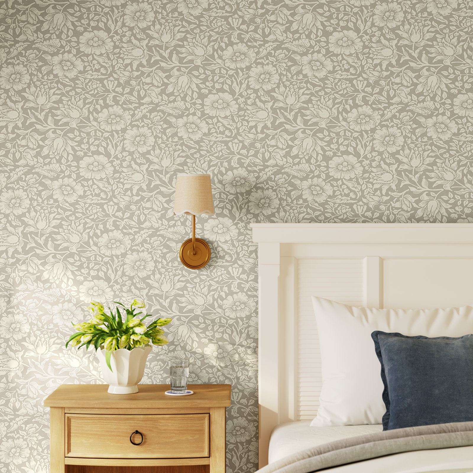 Mallow Floral Wallpaper, Gray
