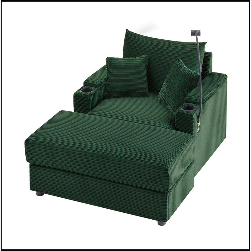 Canapé simple de 41,7 po de style moderne avec espace de rangement, repose-pieds mobile, deux ports USB, deux porte-gobelets, un porte-téléphone pour le salon