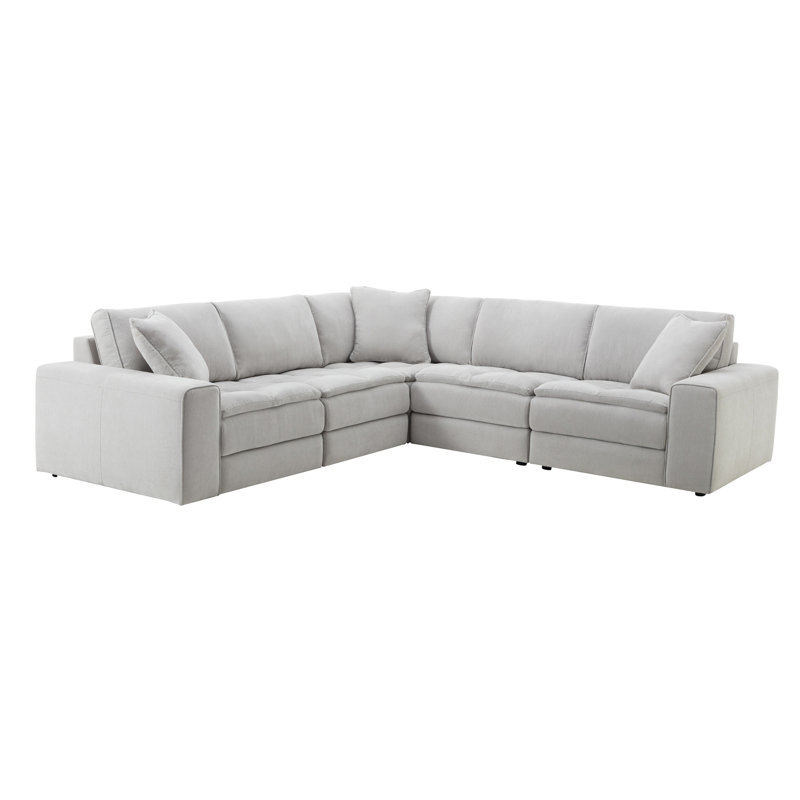 Breton Contemporary Fabric Tufted 5 Piece Modular Sectional Sofa