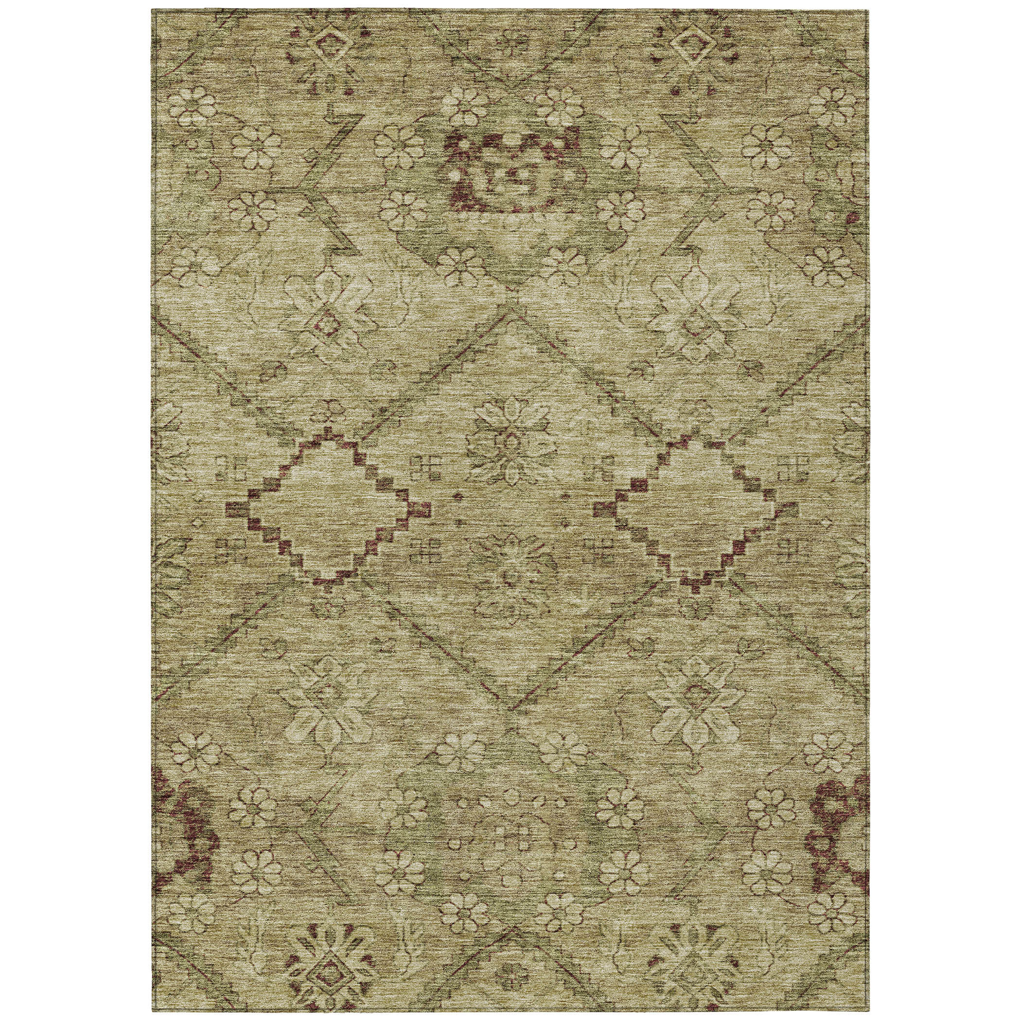HomeRoots 10' X 14' Brown Beige Floral Washable Indoor Outdoor Area Rug ...